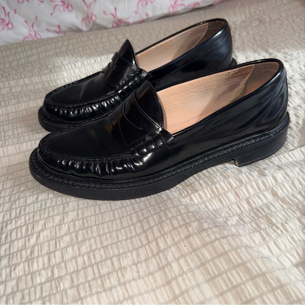 J Crew Black Lug Sole Leather Penny Loafers 9.5